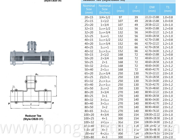 Stainless Steel Press Reducing Tee